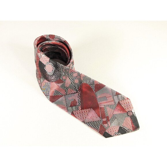 Vintage Jonathan Bryan abstract neck tie, red + chrome umbrella mod necktie, - Picture 8 of 10